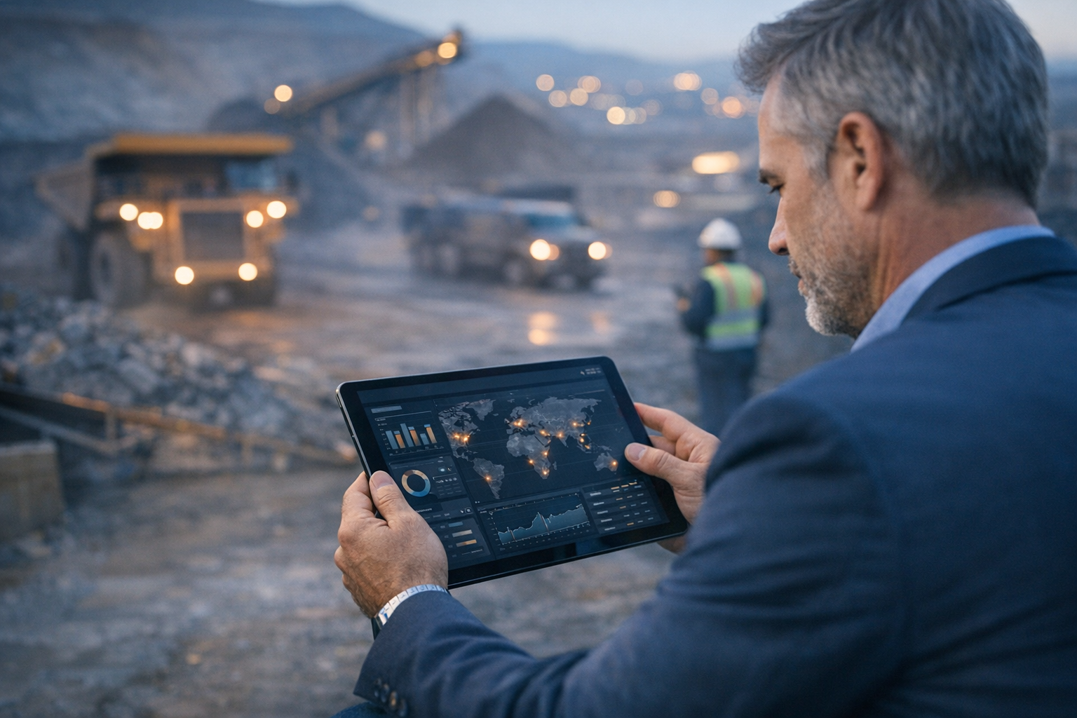 Institutional analyst reviewing traceability data at a commodity site